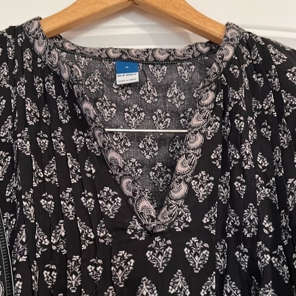 Old Navy boho Floral-Print Split-Neck Swing Blouson Sleeve Dress M - Picture 4 of 8